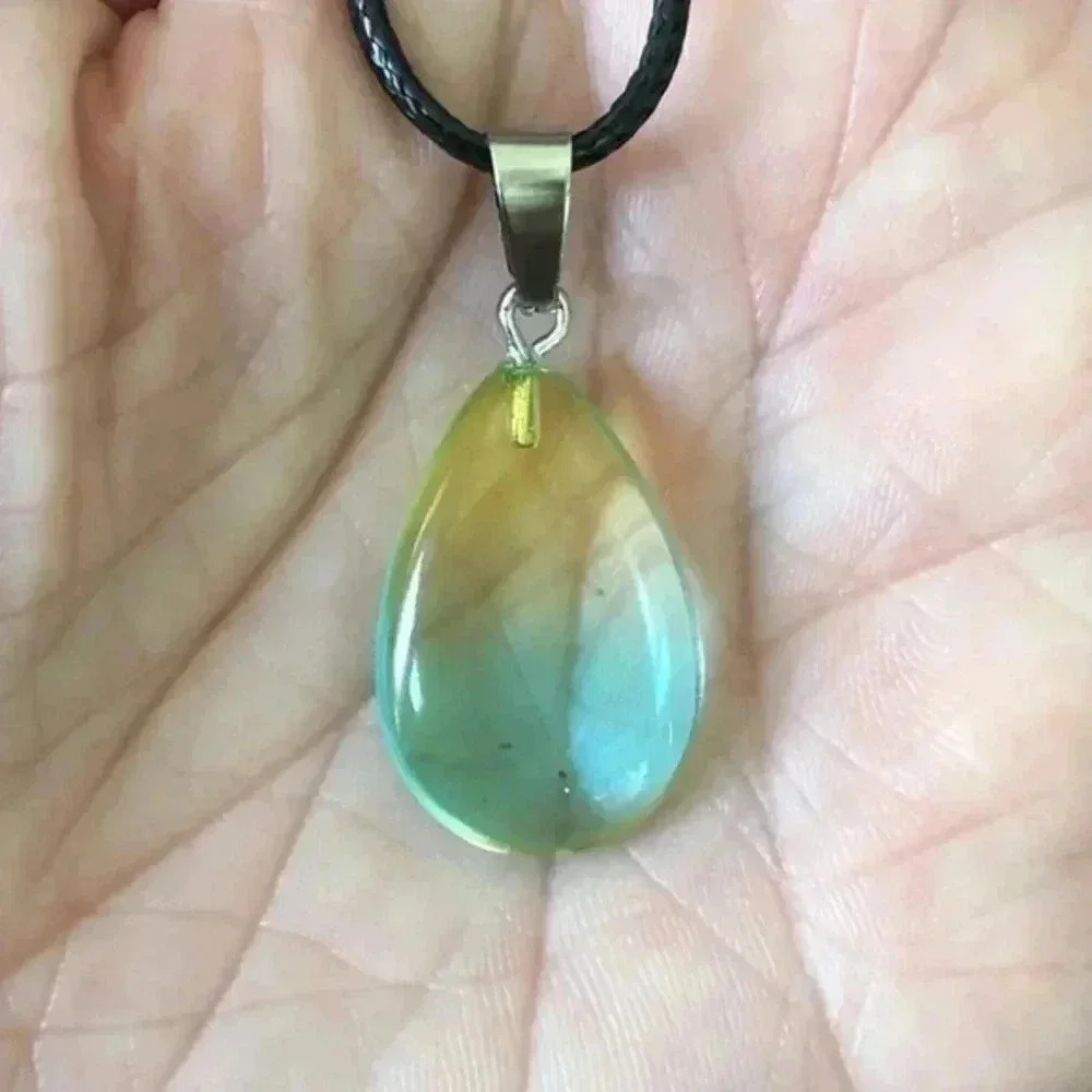 Yellow & Blue Glass Teardrop Braided Stainless Steel Necklace NWT